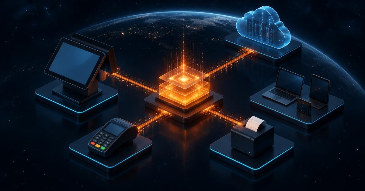 Integration layer connecting POS, payments, fiscal systems, devices and cloud